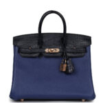 Hermès Birkin 25 Bleu Saphir Taurillion Novillo and Bleu Marine Matte Alligator Touch Rose Gold Hardware
