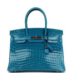Pre-owned Hermès Birkin 30 Bleu Izmir Shiny Niloticus Crocodile Palladium Hardware