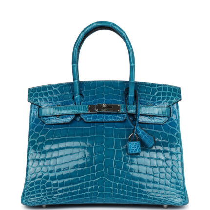 Pre-owned Hermès Birkin 30 Bleu Izmir Shiny Niloticus Crocodile Palladium Hardware