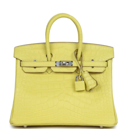 Pre-owned Hermès Birkin 25 Lime Matte Alligator Palladium Hardware