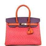 Pre-owned Hermès Special Order (HSS) Birkin 30 Tangerine, Violet and Bougainvillea Ostrich Gold Hardware