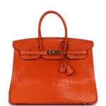 Pre-owned Hermès Birkin 35 Feu Matte Alligator Gold Hardware