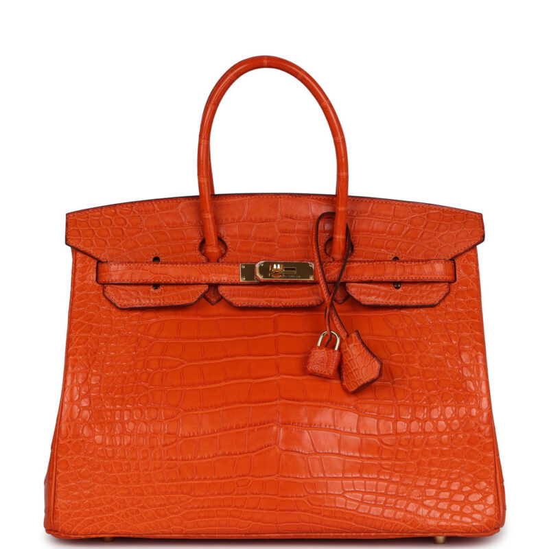 Pre-owned Hermès Birkin 35 Feu Matte Alligator Gold Hardware