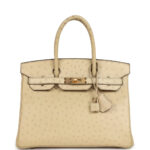 Pre-owned Hermès Birkin 30 Parchemin Ostrich Gold Hardware