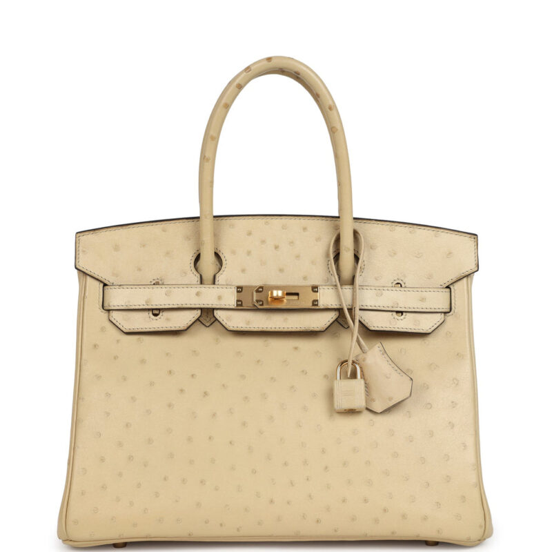 Pre-owned Hermès Birkin 30 Parchemin Ostrich Gold Hardware