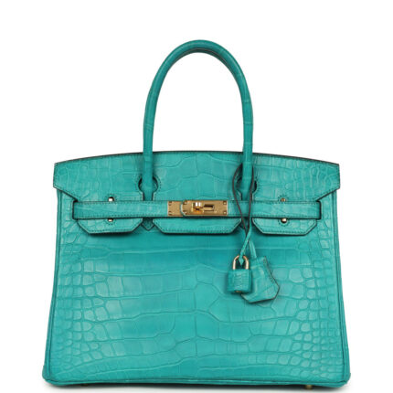 Pre-owned Hermès Birkin 30 Bleu Paon Matte Alligator Gold Hardware