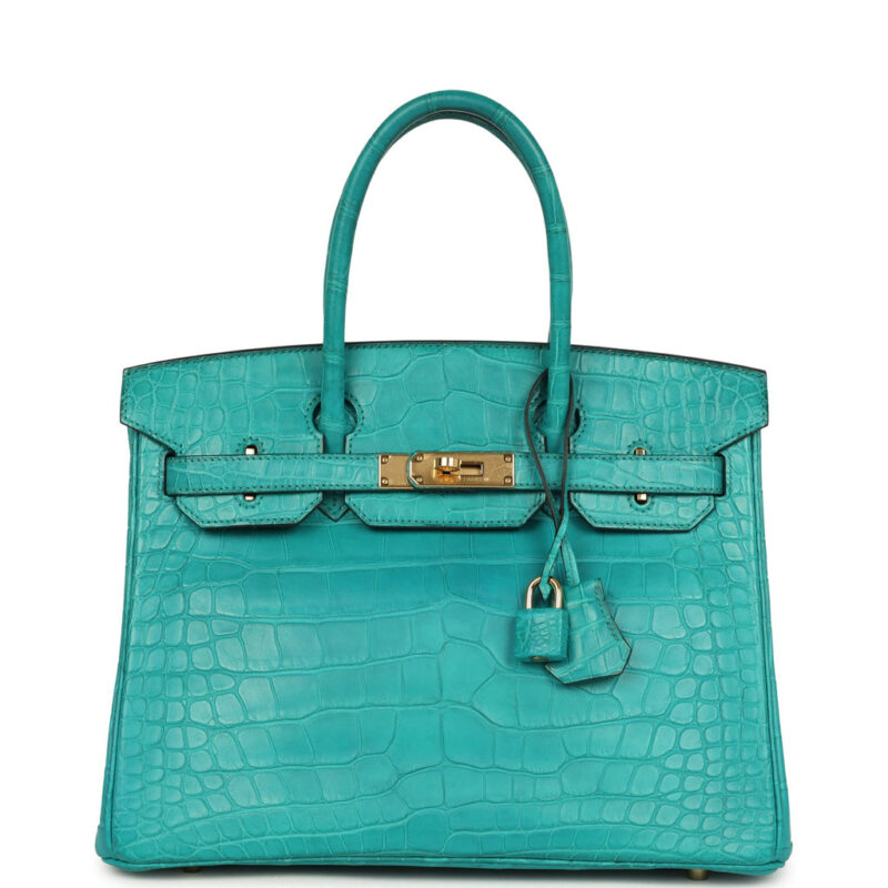 Pre-owned Hermès Birkin 30 Bleu Paon Matte Alligator Gold Hardware