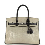 Pre-owned Hermès Special Order (HSS) Birkin 30 Gris Perle and Prunoir Matte Alligator Brushed Palladium Hardware
