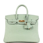 Hermès Birkin 25 Vert D'Eau Matte Porosus Crocodile Gold Hardware