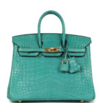 Hermès Birkin 25 Bleu Paon Matte Alligator Gold Hardware