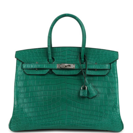 Pre-owned Hermès Birkin 35 Malachite Matte Niloticus Crocodile Palladium Hardware