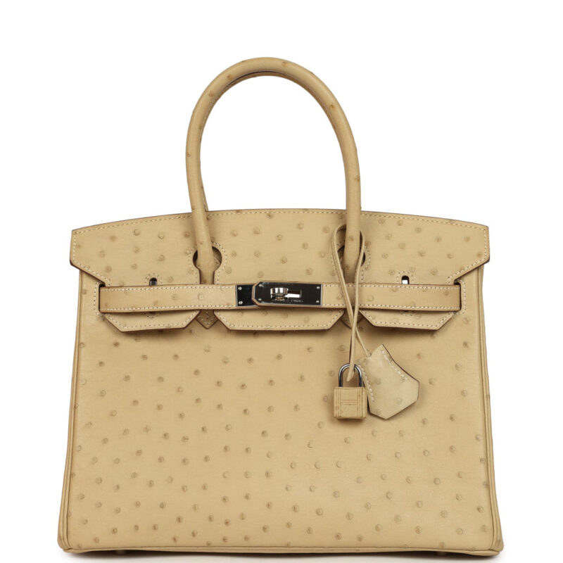 Pre-owned Hermès Birkin 30 Parchemin Ostrich Palladium Hardware
