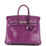Pre-owned Hermès Birkin 25 Violet Varanus Niloticus Lizard Palladium Hardware