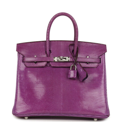 Pre-owned Hermès Birkin 25 Violet Varanus Niloticus Lizard Palladium Hardware