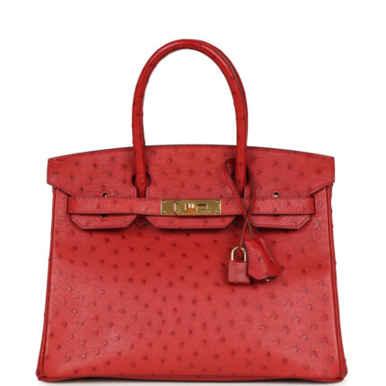 Pre-owned Hermès Birkin 30 Rouge Vif Ostrich Gold Hardware