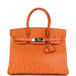 Pre-owned Hermès Birkin 30 Tangerine Ostrich Palladium Hardware