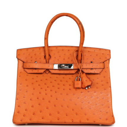 Pre-owned Hermès Birkin 30 Tangerine Ostrich Palladium Hardware