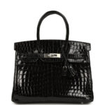 Pre-owned Hermès Birkin 30 Black Shiny Crocodile Niloticus Palladium Hardware