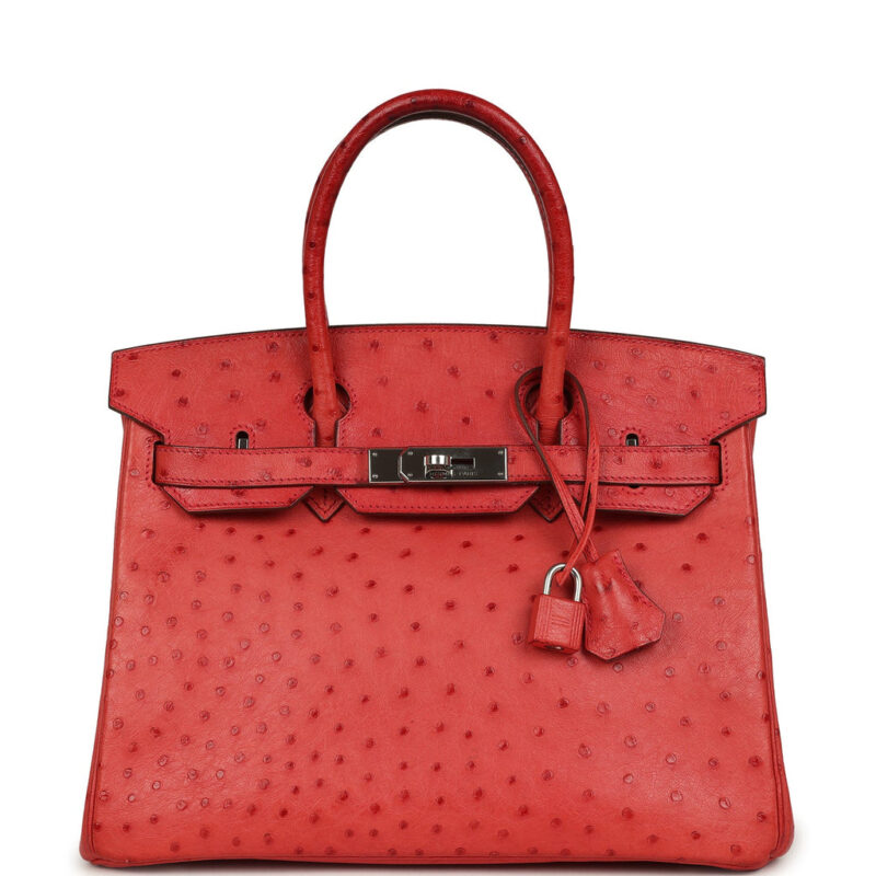 Pre-owned Hermès Birkin 30 Bougainvillea Ostrich Palladium Hardware