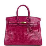 Pre-owned Hermès Birkin 35 Rose Scheherazade Shiny Porosus Crocodile Gold Hardware