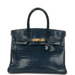 Vintage Hermès Birkin 30 Bleu Roi Shiny Porosus Crocodile Gold Hardware