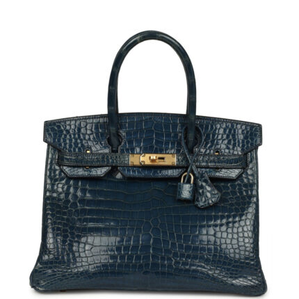 Vintage Hermès Birkin 30 Bleu Roi Shiny Porosus Crocodile Gold Hardware