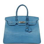 Pre-owned Hermès Birkin 35 Mykonos Matte Alligator Palladium Hardware