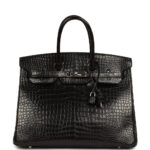 Pre-owned Hermès Birkin 35 Black Matte Porosus Crocodile Palladium Hardware