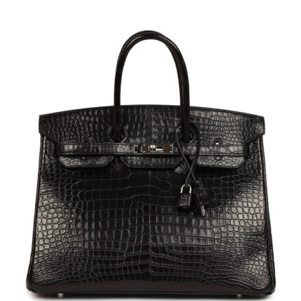Pre-owned Hermès Birkin 35 Black Matte Porosus Crocodile Palladium Hardware