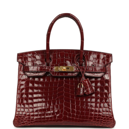 Pre-owned Hermès Birkin 30 Bourgogne Shiny Niloticus Crocodile Gold Hardware