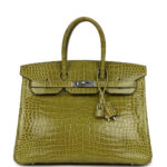 Pre-owned Hermès Birkin 35 Vert Anis Shiny Porosus Crocodile Palladium Hardware