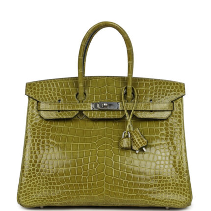 Pre-owned Hermès Birkin 35 Vert Anis Shiny Porosus Crocodile Palladium Hardware