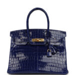 Pre-owned Hermès Birkin 30 Bleu Electric Shiny Niloticus Crocodile Gold Hardware