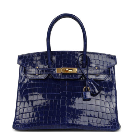 Pre-owned Hermès Birkin 30 Bleu Electric Shiny Niloticus Crocodile Gold Hardware
