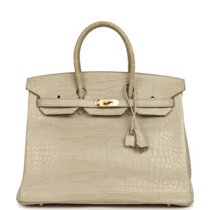 Pre-owned Hermès Birkin 35 Beton Matte Alligator Gold Hardware
