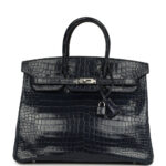 Pre-owned Hermès Birkin 35 Bleu Abysse Shiny Porosus Crocodile Palladium Hardware