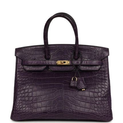 Pre-owned Hermès Birkin 35 Amethyst Matte Alligator Gold Hardware