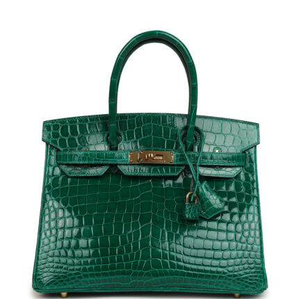Pre-owned Hermès Birkin 30 Vert Emerald Shiny Niloticus Crocodile Gold Hardware
