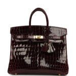 Hermes Birkin 25 Bordeaux Shiny Niloticus Crocodile Gold Hardware