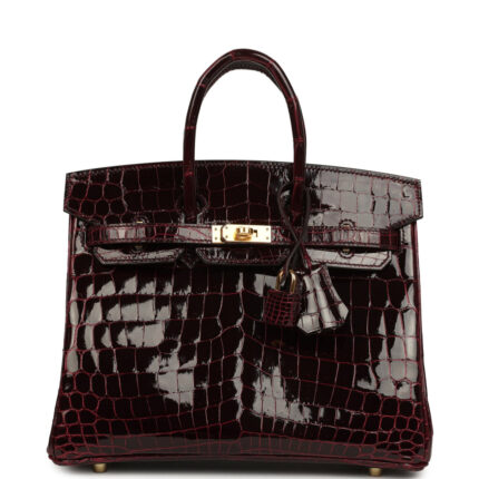 Hermes Birkin 25 Bordeaux Shiny Niloticus Crocodile Gold Hardware