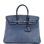 Pre-owned Hermès Birkin 35 Bleu Brighton Matte Porosus Crocodile Palladium Hardware