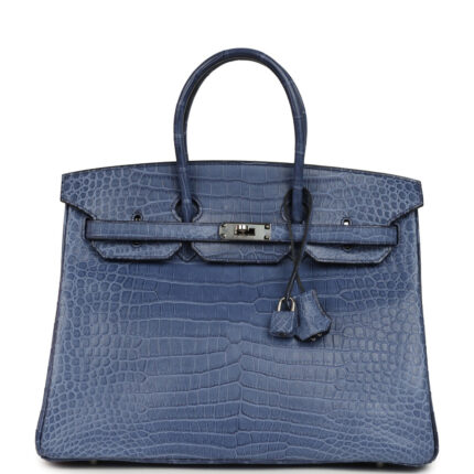 Pre-owned Hermès Birkin 35 Bleu Brighton Matte Porosus Crocodile Palladium Hardware