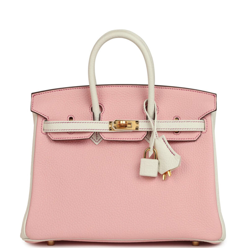 Hermès Special Order (HSS) Birkin 25 Rose Sakura and White Clemence Gold Hardware