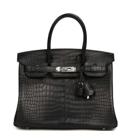 Hermès Birkin 30 Black Matte Porosus Crocodile Palladium Hardware
