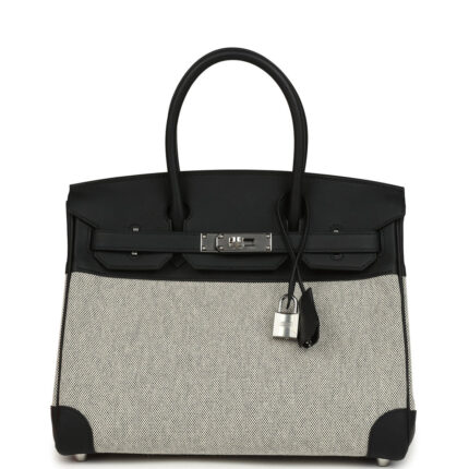 Hermès Birkin 30 Ecru-Black Toile H Canvas and Black Swift Palladium Hardware