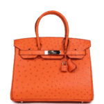 Pre-owned Hermès Birkin 30 Tangerine Ostrich Palladium Hardware