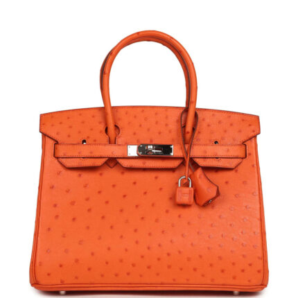 Pre-owned Hermès Birkin 30 Tangerine Ostrich Palladium Hardware