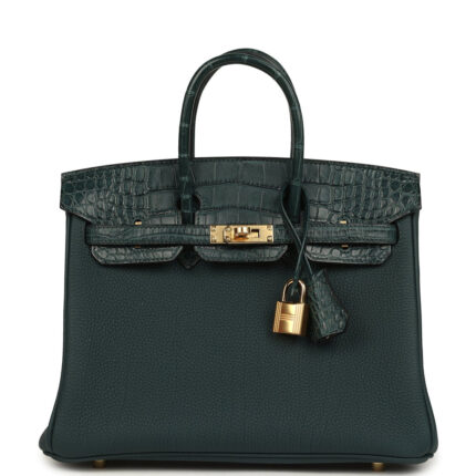 Hermès Birkin 25 Vert Cypress Togo and Matte Alligator Touch Gold Hardware