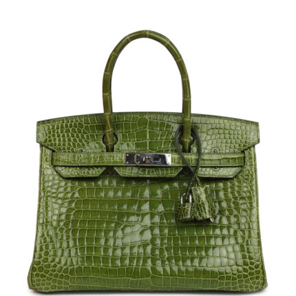 Pre-owned Hermès Birkin 30 Vert Pelouse Shiny Porosus Crocodile Palladium Hardware