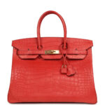 Pre-owned Hermès Birkin 35 Geranium Matte Alligator Gold Hardware
